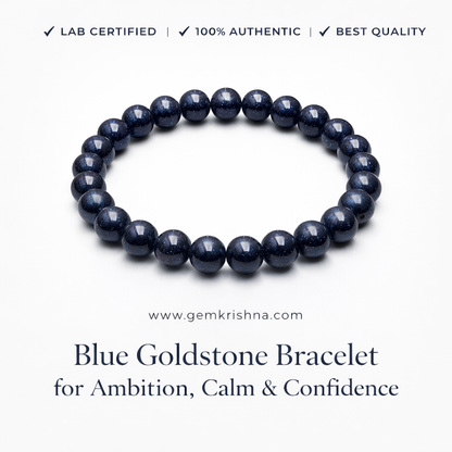 Blue Goldstone Bracelet for Ambition, Calm & Confidence premium GemKrishna product cover