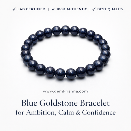 Blue Goldstone Bracelet for Ambition, Calm & Confidence premium GemKrishna product cover