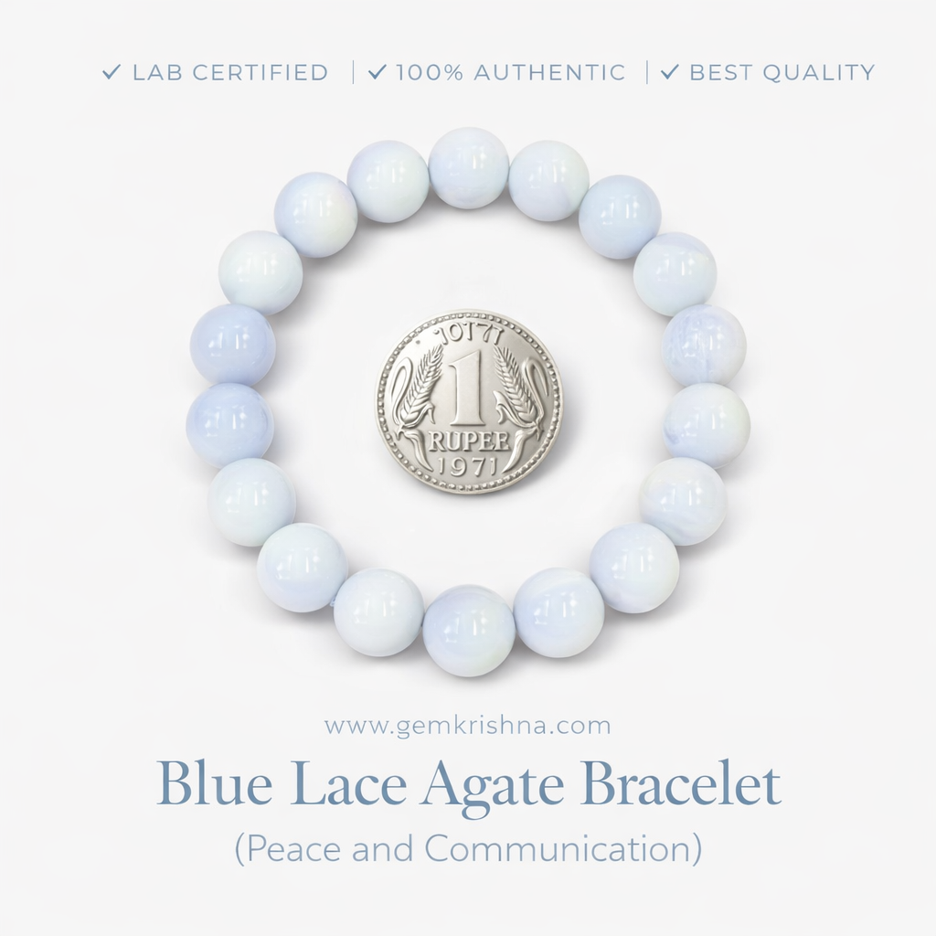 Blue Lace Agate Bracelet (Peace and Communication) premium GemKrishna product cover