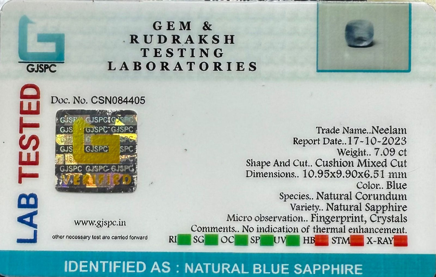 Natural Blue Sapphire  Cushion Mixed Cut  7.09 carat