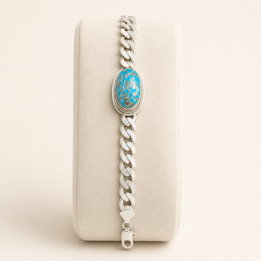 925 Silver Unisex Matrix Turquoise Bracelet (Protection & Confidence)  (61.859 gram)