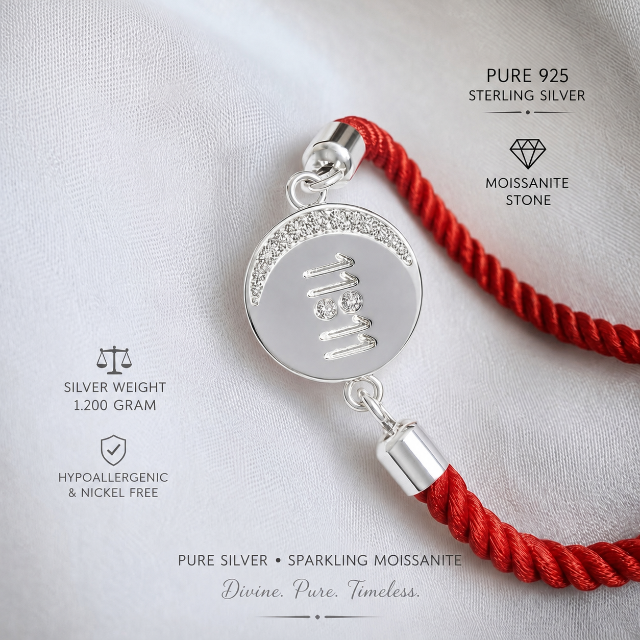 925 Silver 11:11 Angel Number Rakhi with Moissanite Accents and Adjustable Red Thread
