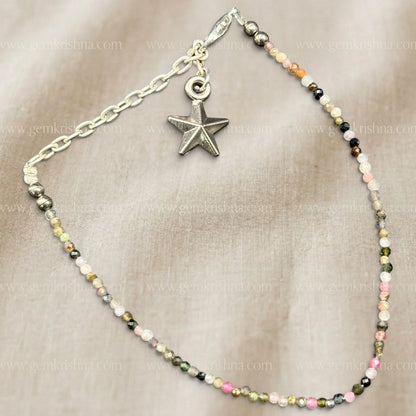 Multi Tourmaline Anklet with Star Charm (Balance and Positive Energy)