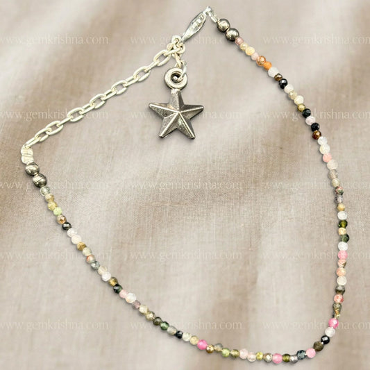 Multi Tourmaline Anklet with Star Charm (Balance and Positive Energy)