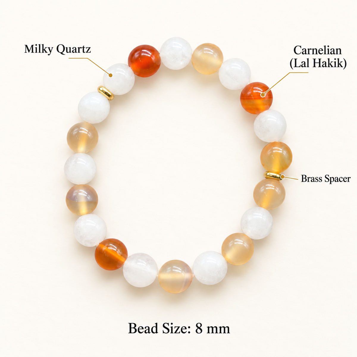 Courage & Clarity Carnelian and Milky Quartz Bracelet – 8mm Natural Stones with GJSPC Lab Report | GemKrishna