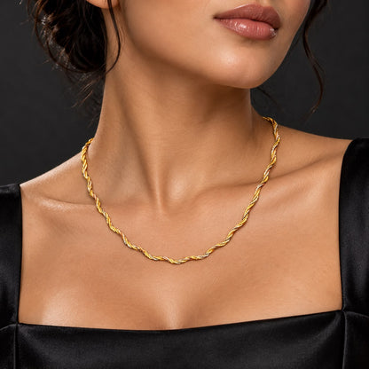 Curly Twisted Gold Plated Hasli Necklace in 925 Sterling Silver – 14 Gram Spiral Chain | SILVY by Poonam Gupta