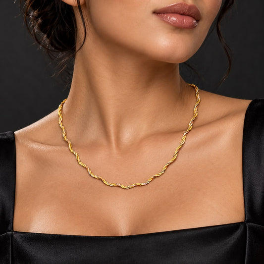 Curly Twisted Gold Plated Hasli Necklace in 925 Sterling Silver – 14 Gram Spiral Chain | SILVY by Poonam Gupta