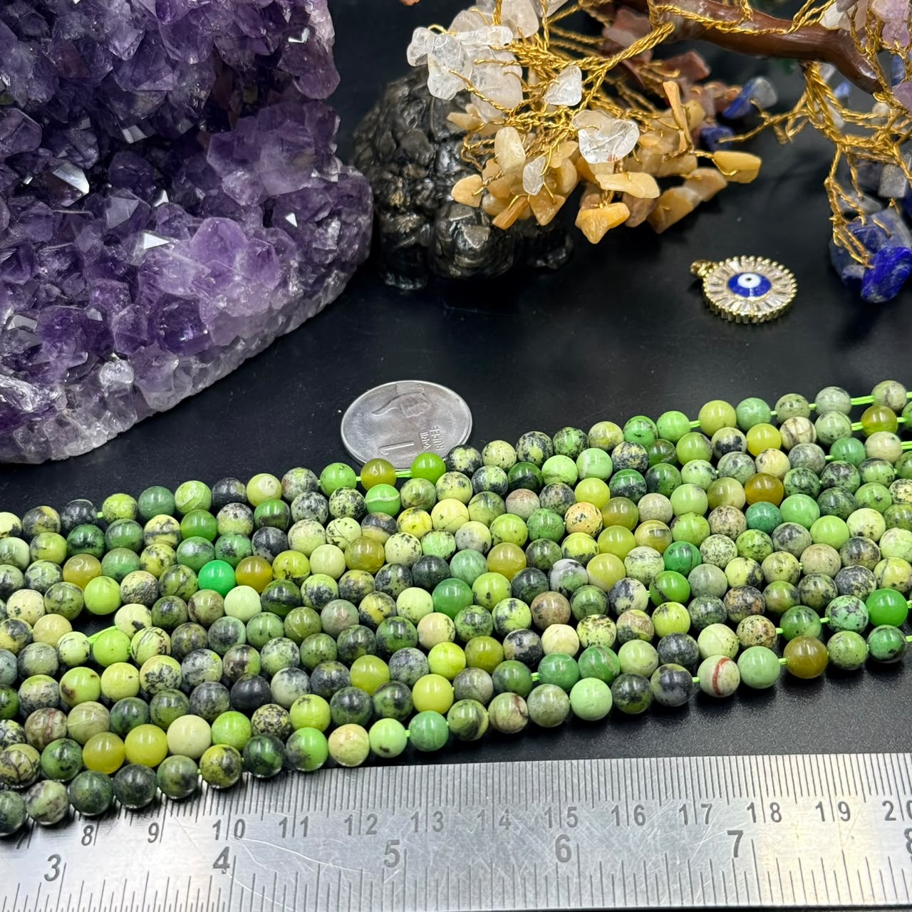 Russian Green Spotted Serpentine Mala & Bracelet (Protection & Emotional Balance)