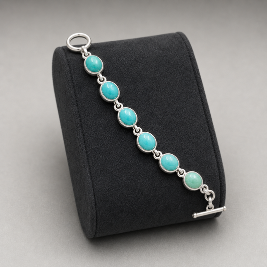Turquoise 925 Sterling Silver Seven-Stone Bracelet (Protection & Communication) (18.230 gram)