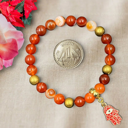 Carnelian Bracelet with Hamza Charm (Confidence and Vitality)