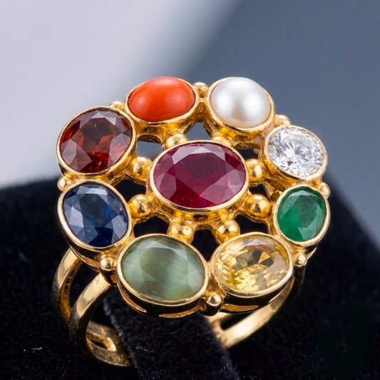 925 Silver Navratna Ring with Natural Gemstones (Planetary Balance, Prosperity & Protection)