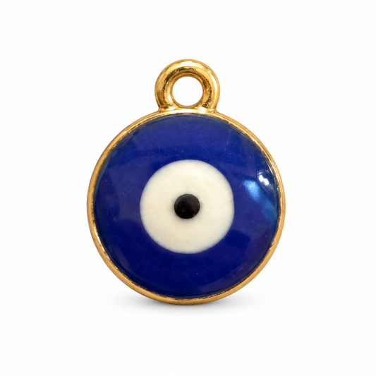 Blue Evil Eye Nazar Protection Charm – Round Gold-Tone Amulet Charm