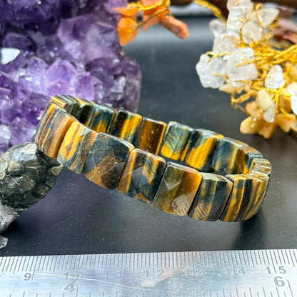 Blue Tiger Eye Square Bead Bracelet (Confidence & Focus)