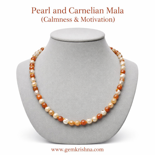 Calmness & Motivation (Pearl and Carnelian Jaap Mala) premium GemKrishna product cover