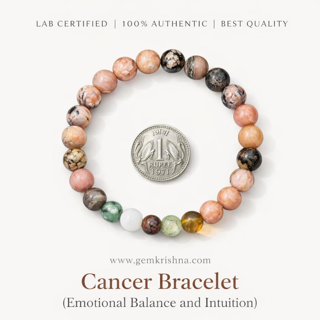 Cancer bracelet with multicolor round beads and decorative coin center