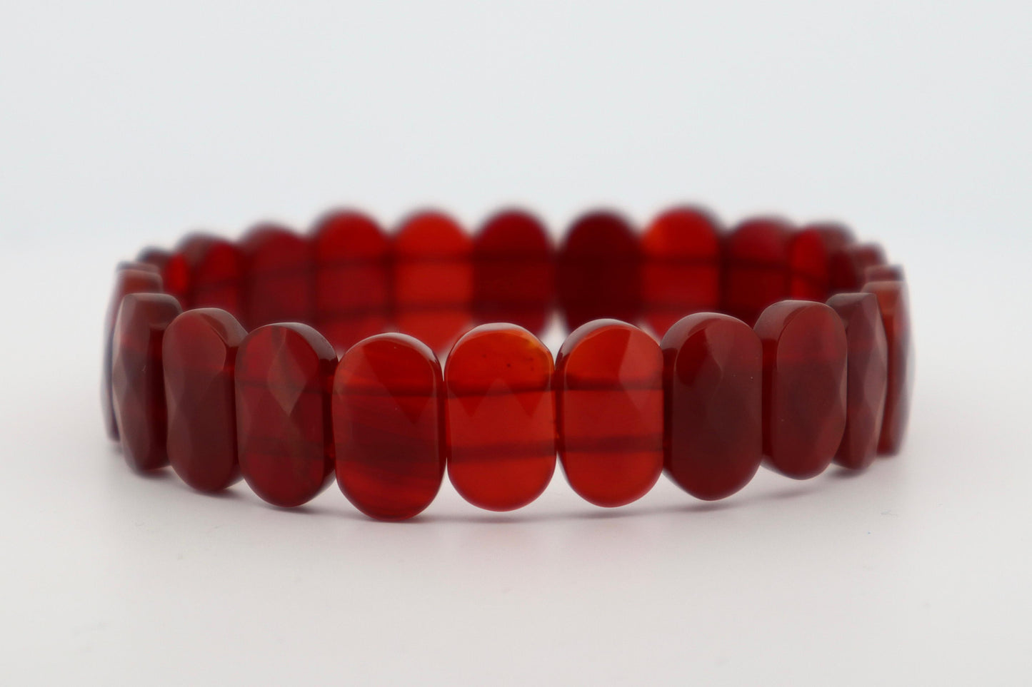 Carnelian Oval Faceted Flat Bead Bracelet