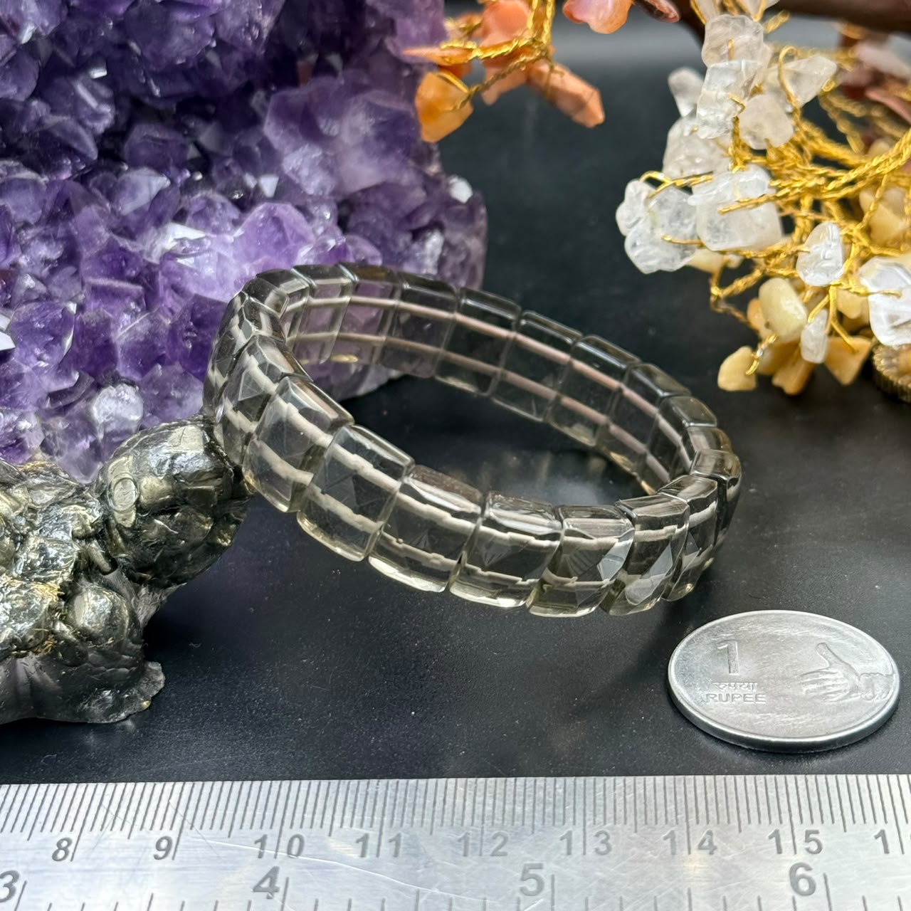 Smoky Quartz Flat Rectangle Bead Bracelet (Protection & Grounding)
