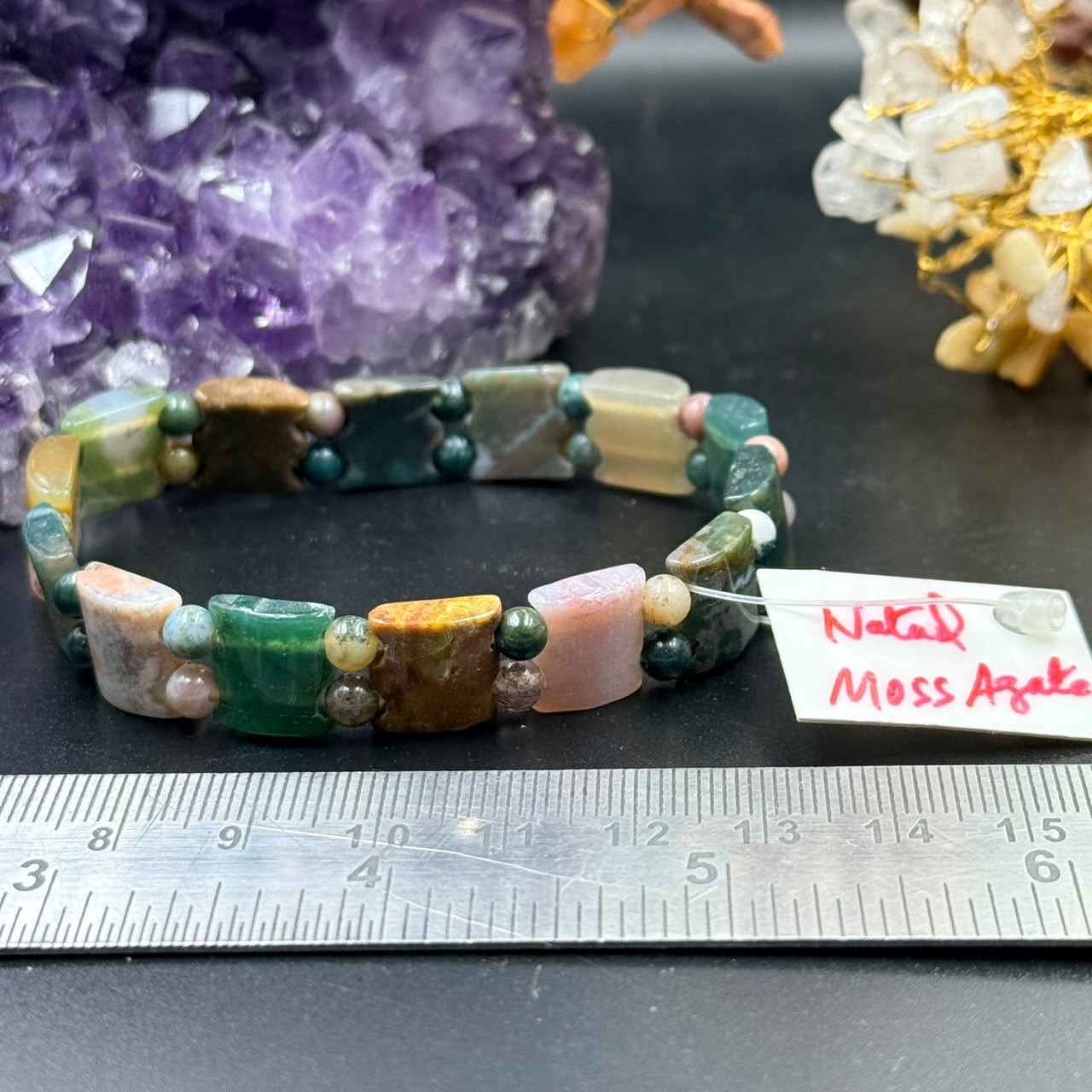 Moss Agate Bow-Tie Bead Bracelet (Growth & Emotional Balance)