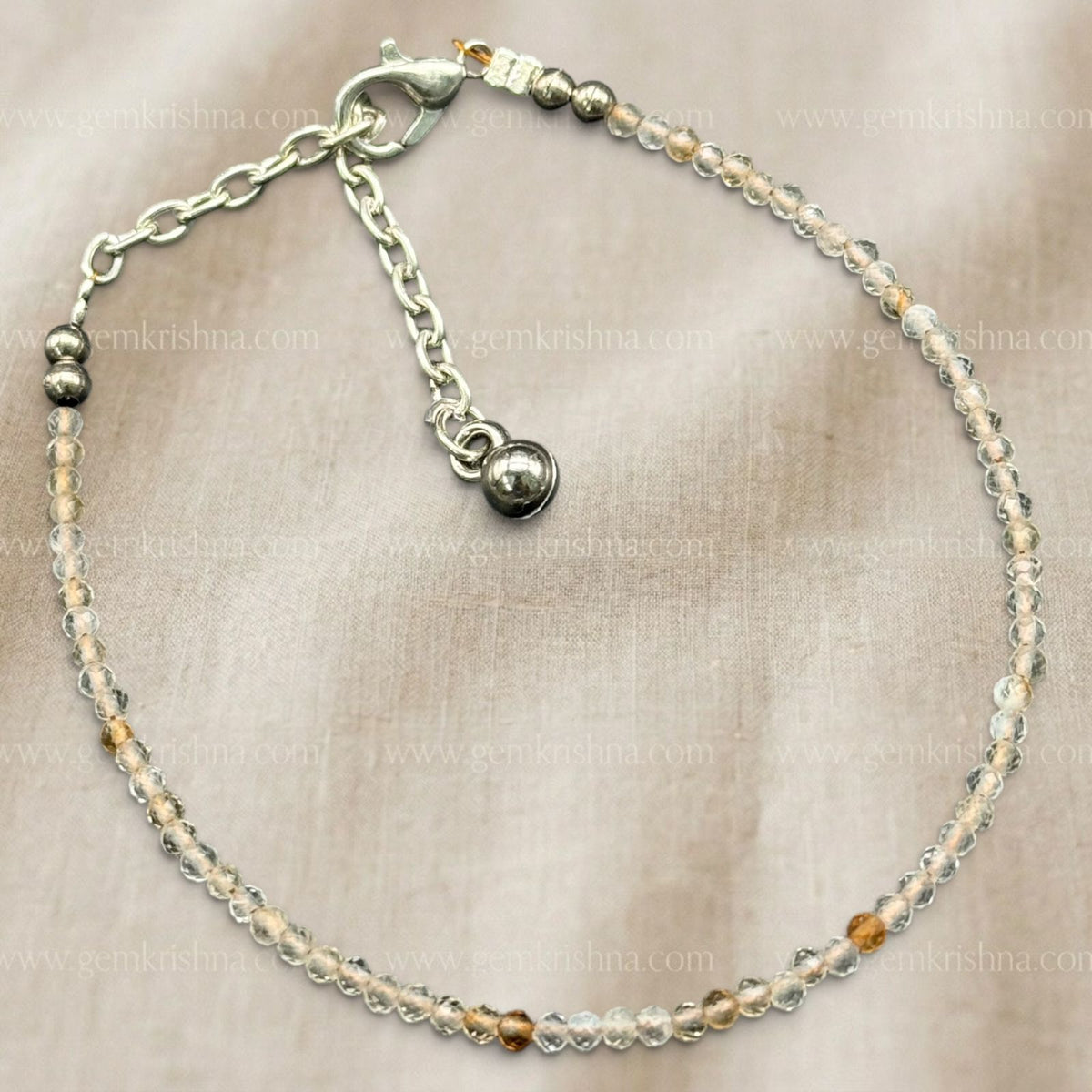 Citrine anklet with faceted citrine beads and silver-tone heart charm