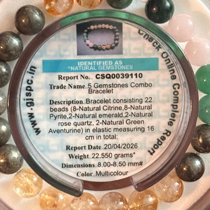 Beaded bracelet display card reading identified natural gemstones for Confidence and Abundance bracelet