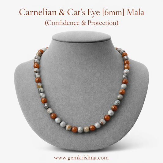 Confidence & Protection Jaap Mala (6mm Carnelian & Cat's Eye) premium GemKrishna product cover