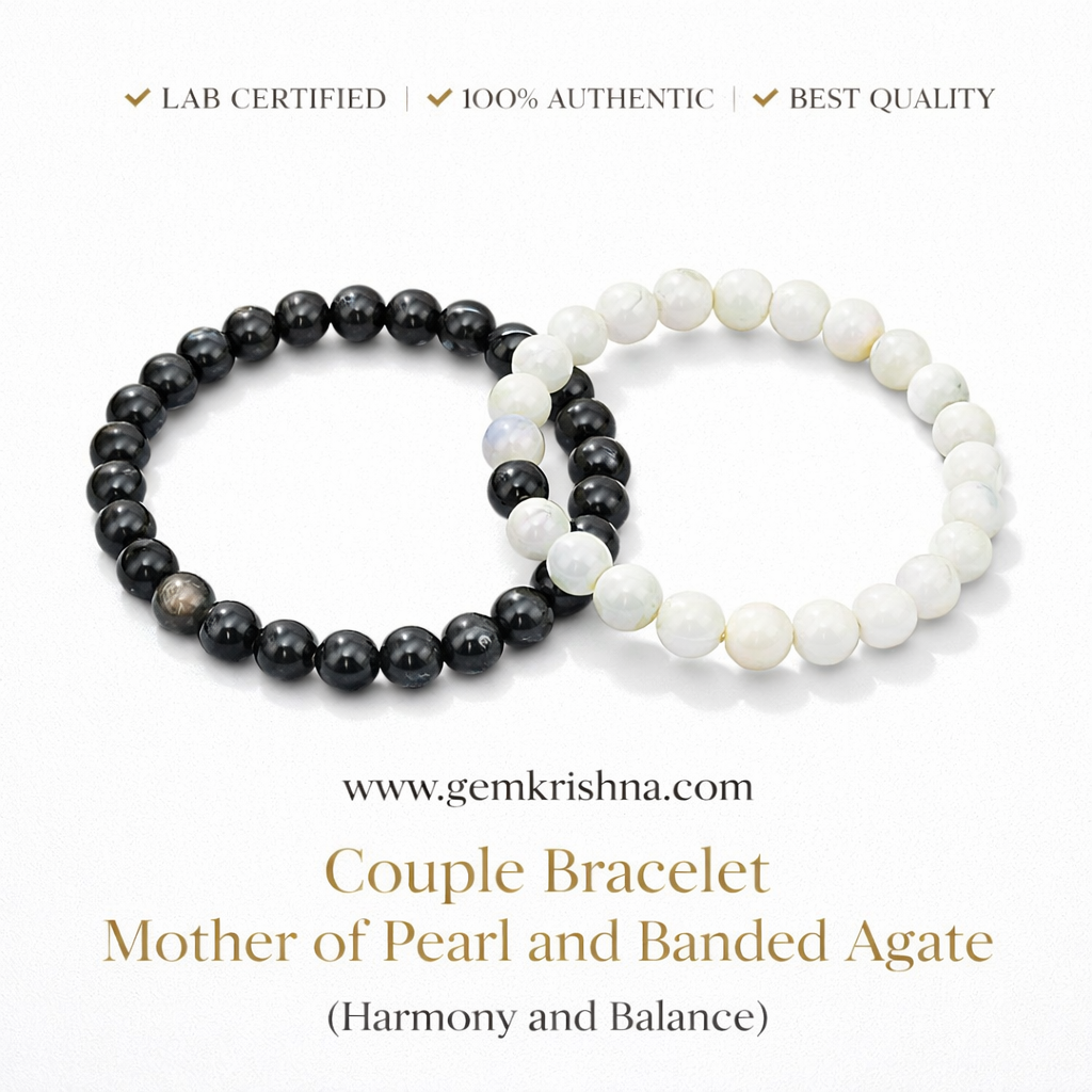 Couple Bracelet Mother of Pearl and Banded Agate (Harmony and Balance) premium GemKrishna product cover