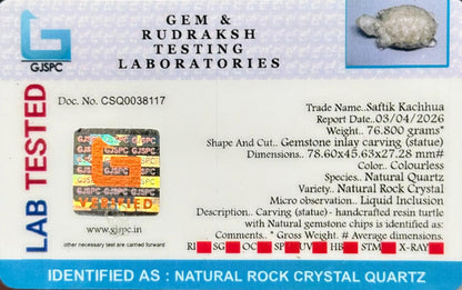 Gem testing lab report label for natural rock crystal quartz turtle carving