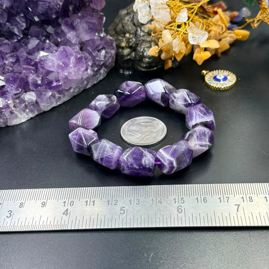 Chevron Amethyst Faceted Tumble Bracelet (Protection & Mental Clarity)