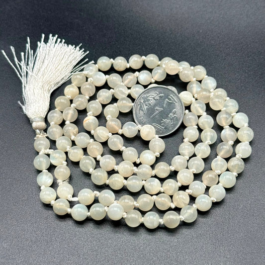 White Moonstone Jaap  Mala (Intuition & Emotional Balance)