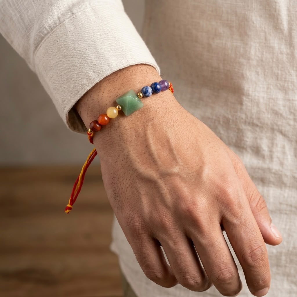 Seven Chakra Gemstone Rakhi Bracelet (Protection & Energy Balance)