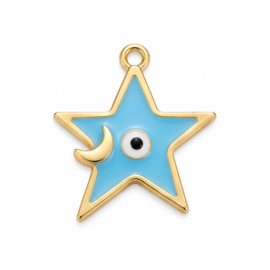 Sky Blue Star Moon Evil Eye Charm