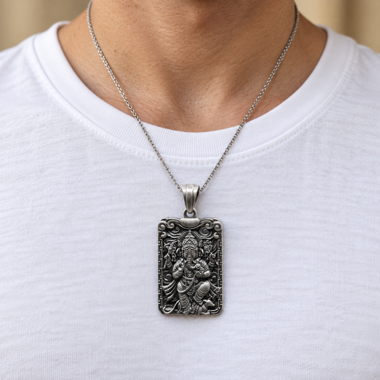 925 Silver Calm Ganesh Rectangular Pendant – 16 g (New Beginnings & Wisdom)