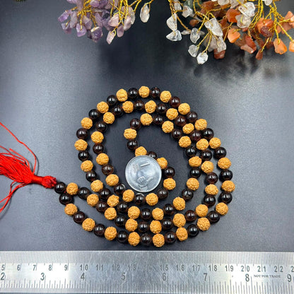 Protection & Vitality Jaap Mala (5 Mukhi Rudraksha & 8mm Garnet)