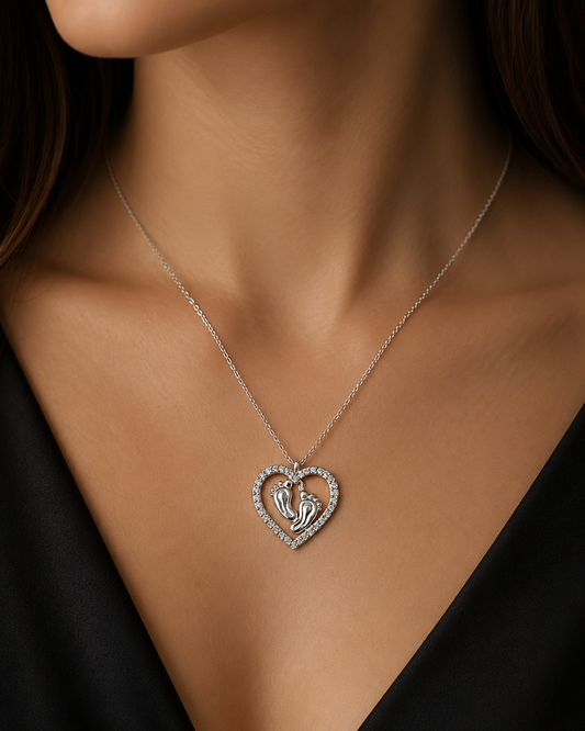 Baby Feet Heart Pendant with Moissanite in 925 Silver – 0.32 Carat | Gemkrishna