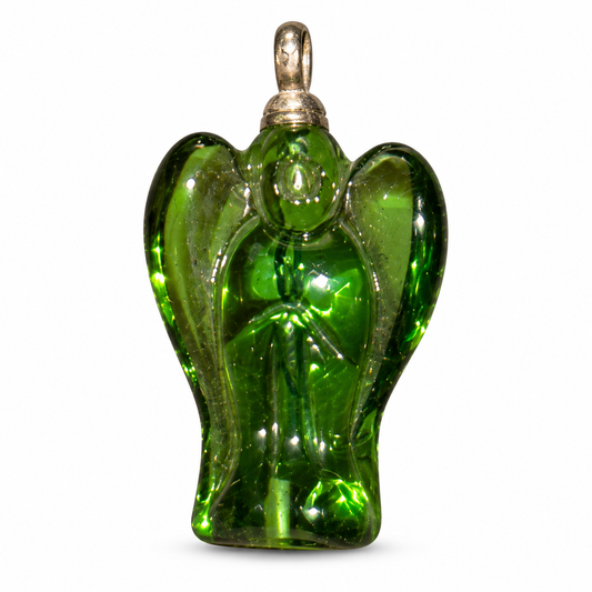 Green Guardian Angel Charm – Translucent Angel Protection Charm with Gold-Tone Bail