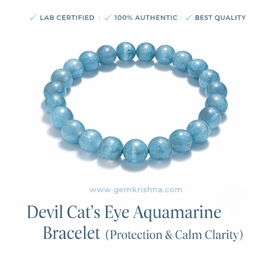 Devil Cat’s Eye Aquamarine Bracelet (Protection & Calm Clarity) premium GemKrishna product cover