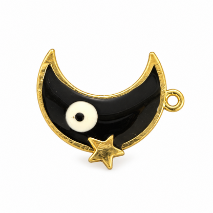 Black Crescent Moon Evil Eye Charm with Star – Gold-Tone Nazar Protection