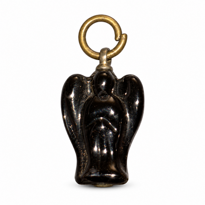 Black Guardian Angel Protection Charm – Black Angel Amulet with Gold-Tone Hanging Ring