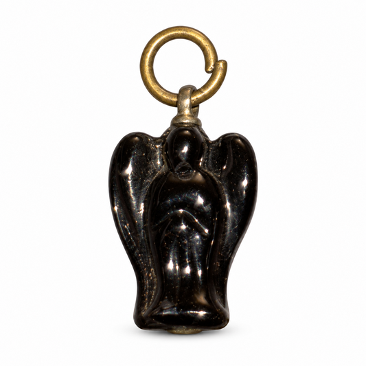 Black Guardian Angel Protection Charm – Black Angel Amulet with Gold-Tone Hanging Ring