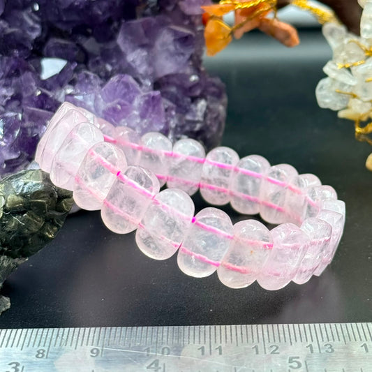 Rose Quartz Oval Flat Bead Bracelet (Love & Emotional Harmony)