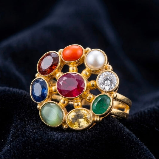 925 Silver Navratna Ring with Natural Gemstones (Planetary Balance, Prosperity & Protection)