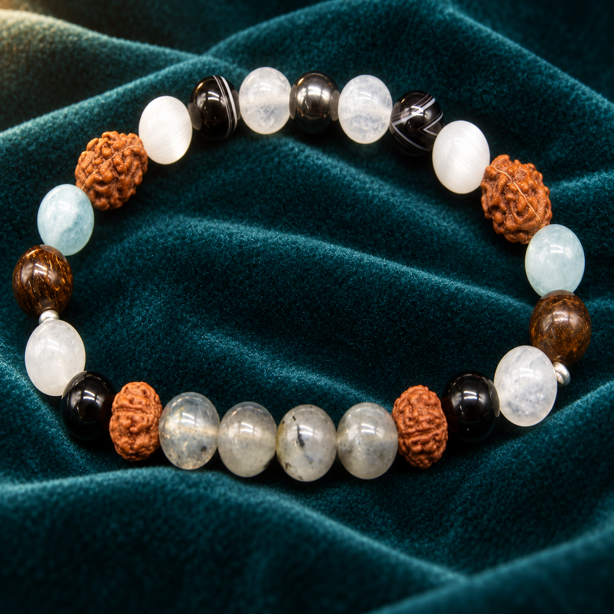 Calm, Confidence & Grounding Crystal and Rudraksha Bracelet – 8mm with GJSPC Lab Report | GemKrishna