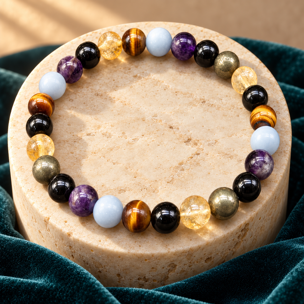 Calm, Confidence & Prosperity Bracelet – 6 Natural Gemstones, 8mm with GJSPC Lab Report | GemKrishna