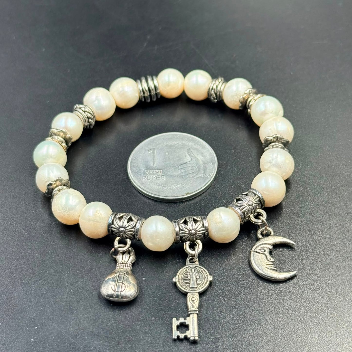 Moon Pearl Charm Bracelet (Calmness, Intuition and New Beginnings)