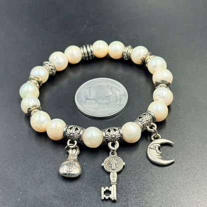 Moon Pearl Charm Bracelet (Calmness, Intuition and New Beginnings)