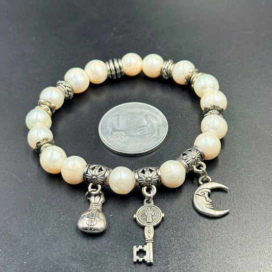 Moon Pearl Charm Bracelet (Calmness, Intuition and New Beginnings)