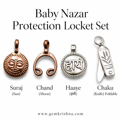 Baby Nazar Protection Locket Set of 4 – Suraj, Chand, Haaye & Chaku Lab Certified