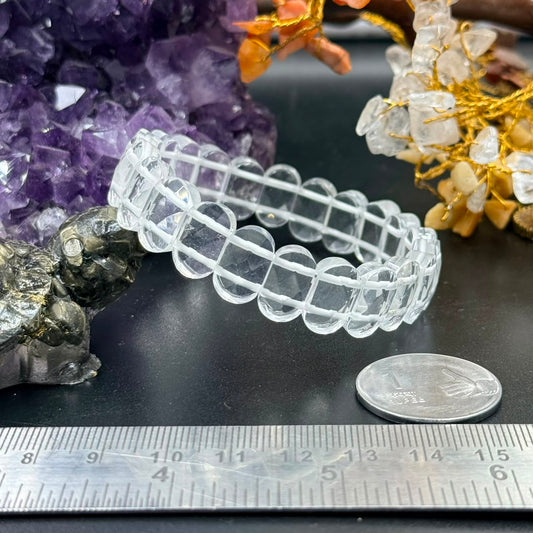 Clear Quartz Faceted Flat Oval Bead Bracelet (Clarity & Energy)