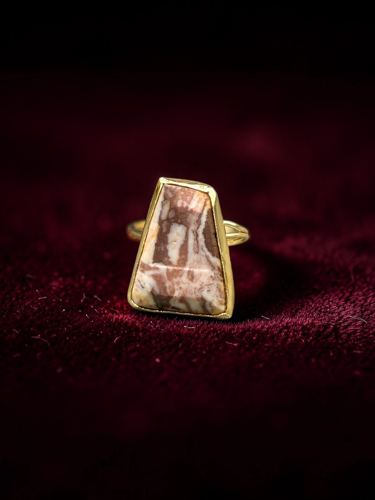 Natural Rhodonite Rough Metal Ring