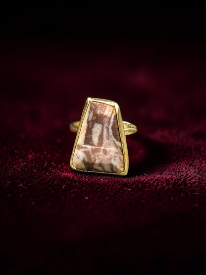 Natural Rhodonite Rough Metal Ring
